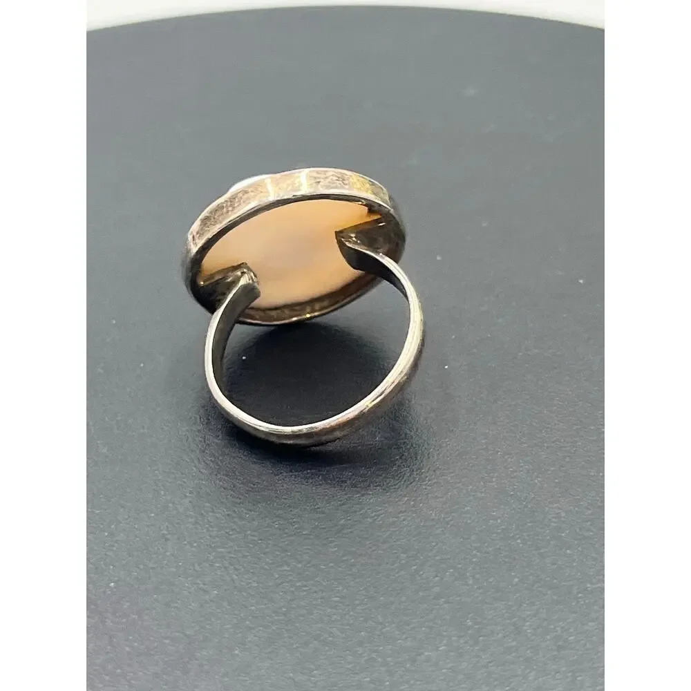 Sterling Silver Natural White Blister Pearl‎ Shell Round Ring 8.5